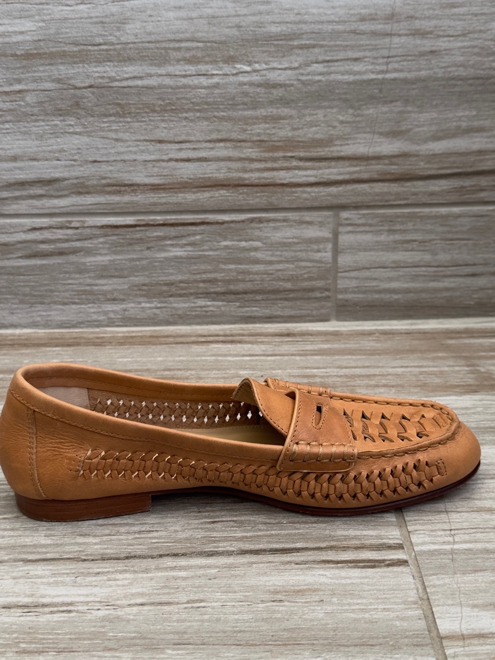Veronica Beard Cognac Woven Leather Penny Loafers - Picture 6 of 9